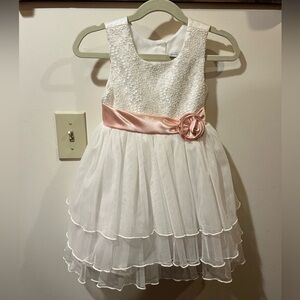 Jona Michelle White Lace Dress with Pink Sash